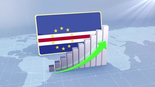 Cape Verde Flag With Increasing Bar Chart Graph And Arrow Green