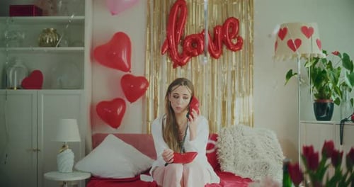 Depressed Woman Talking on Phone During Galentine's Day