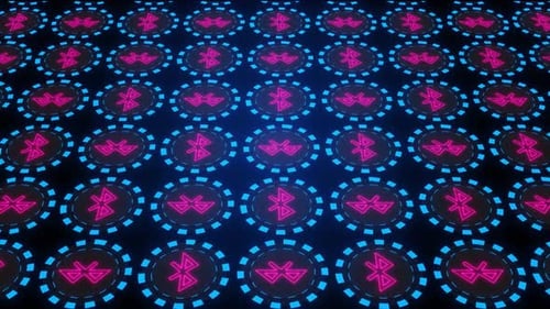 Glowing Bluetooth Symbols Repeating Pattern in Neon Style
