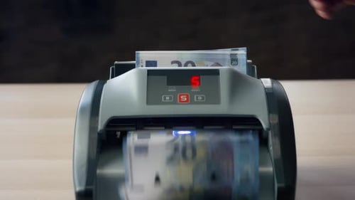 European Currency Counting Electronic Counter Close Up