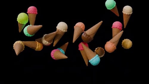 Colorful Ice Cream Cones Falling Motion Background