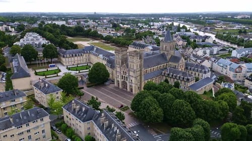 Ladies Abbey of Sainte-Trinité with Michel D'Ornano park in background, Caen, Normandy in France. Ae