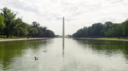 View of the pool at the Washington Monument Obelisk in USA