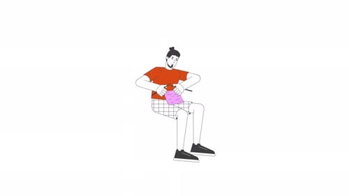 Flat Design Animation of Man Knitting