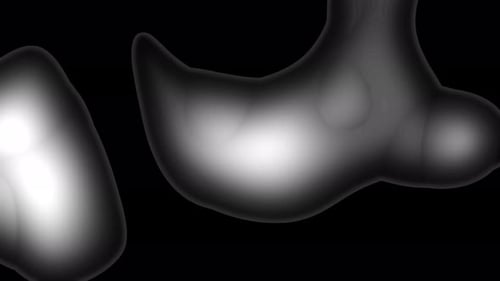 Abstrakte Graustufenformen auf schwarzem Hintergrund, fließendes organisches Formendesign.