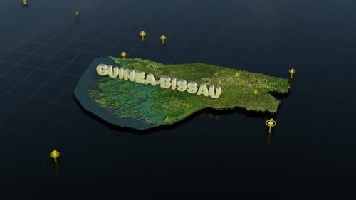 Animated 3D Map of Guinea-Bissau with Location Pins