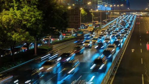 Long Exposure Traffic Rushing Fast on a Multi Lane City Highway