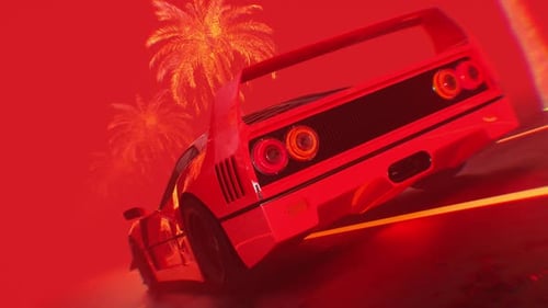 Vibrant Retro Sports Car Driving Scene with Neon Glow