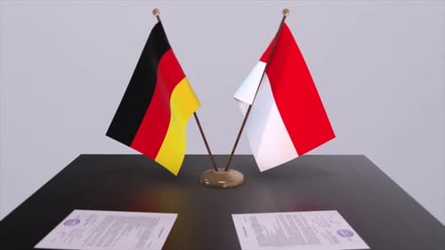 Germany and Indonesia Flags with Meeting Documents