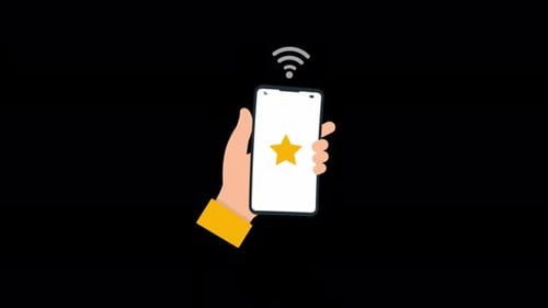 Flat Design Hand Holding Smartphone with Star and Wi-Fi Signal
