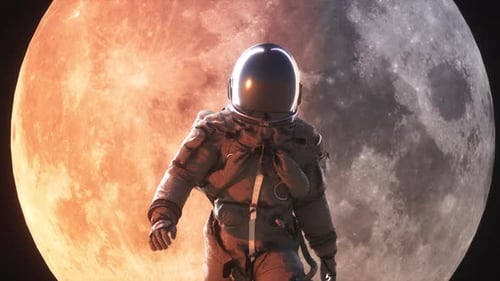 Astronaut Walk On A Lunar Background