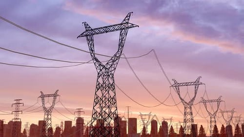 3D Animated Power Lines and Electrical Transmission Towers