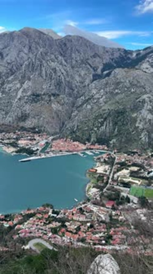 Panoramic View of Kotor Town and Bay Boca From Mountain View Point in Montenegro in Winter Time