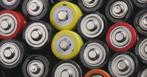 Extreme Close Up of Colorful Battery Pile