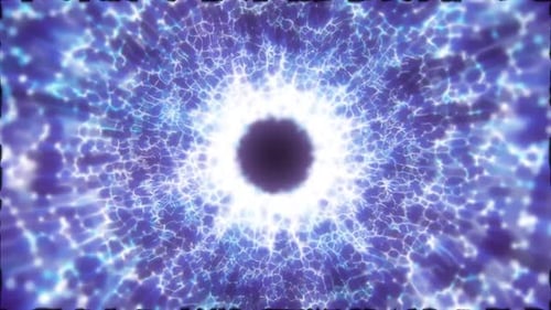 Abstract blue energy tunnel made of particles and a grid of high-tech lines