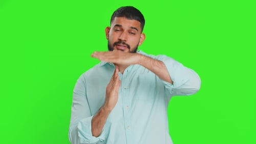 Tired Upset Indian Man Showing Pause Gesture Limit or Stop Sign Time Out Take a Break Relax Rest
