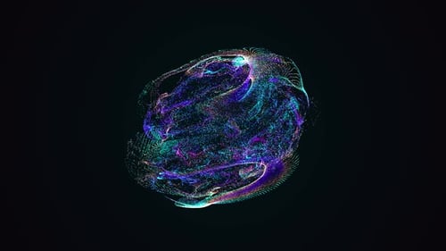 Colorful rainbow Colored Orb Particles. Glowing colorful particle flow. Fast energy spinning wave