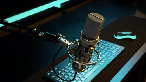 Professional Podcast Microphone Setup with Neon Glow