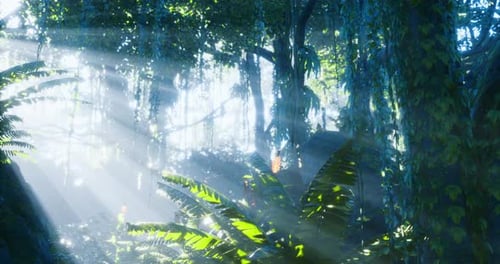 Sunlight Filtering Through Lush Jungle Foliage Creates a Magical Atmosphere