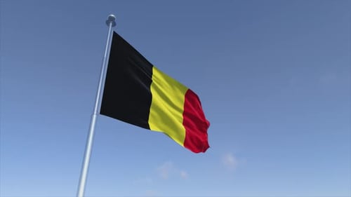Belgium Flag Waving in Slow Motion with Clear Blue Sky