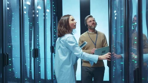 Professionals Engaging in Collaborative Efforts Within a Modern and Innovative Data Center