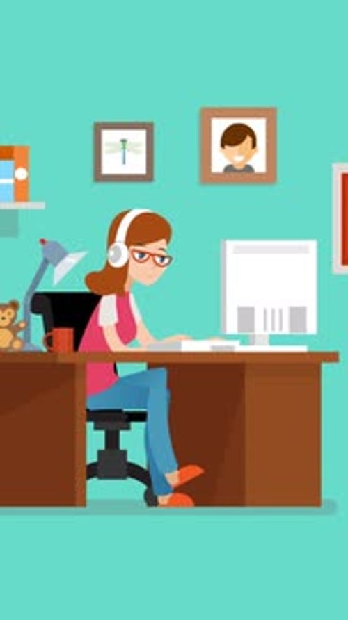 Flat Design Animation of Woman Working at Computer
