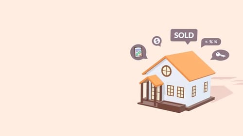Animated Real Estate Business Concept With Copy Space Showing Buying And Selling A House.