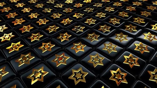 Luxury Background with Floating Black Cubes, Reflection, Gold Figures, Exclusive, 3D Render
