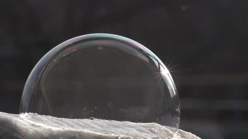 Soap Bubble Freezing and Forming Ice Crystals
