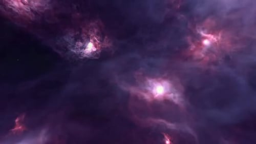 Cosmic landscape featuring a purple and pink nebula.