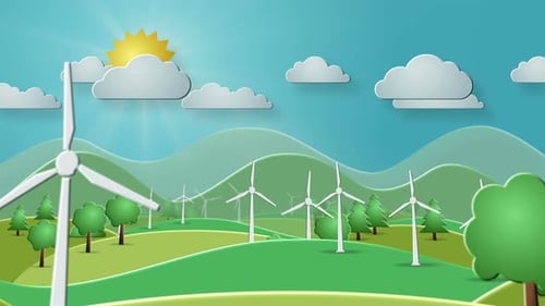 Wind energy cartoon landscape concept loop