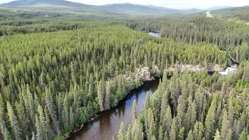 An expansive aerial perspective captures a serene river meandering through an endless expanse of