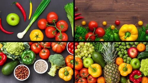 Colorful Fruit and Vegetable Food Collage