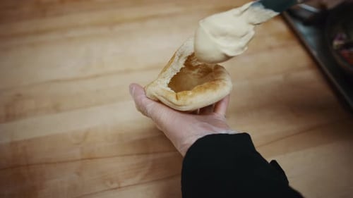 Pita Pocket Filling Close Up Food Preparation