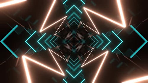 Peach And Cyan Neon Curve Moving In Mirror Tunnel Background Vj Loop In 4K