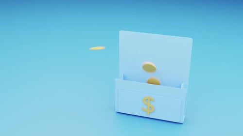 Pay for a service or product. Money concept. gold coins is pulled out of the purse. Wallet animation