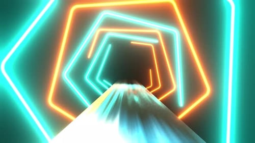 Pentagon Cyan With Yellow Neon Tunnel Vj Loop Animation Background