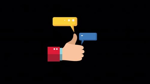 Flat Design Thumbs Up Hand with Speech Bubbles Animation