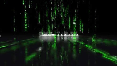 Futuristic Digital Text Reveal with Falling Matrix Code