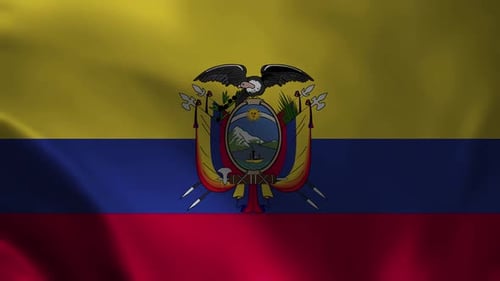 Ecuador National Flag Waving with Coat of Arms
