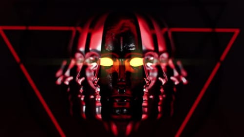 AI Robot Analysis Transform to Dark Side Abstract Background 4K