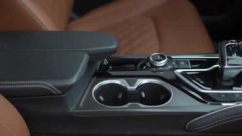 Car Interior with Gear Shift and Cup Holders