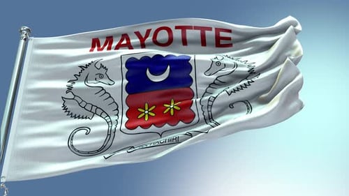 4K-Rendervideo mit Mayotte-Flagge weht im Wind Die Mayotte-Flagge weht im Wind