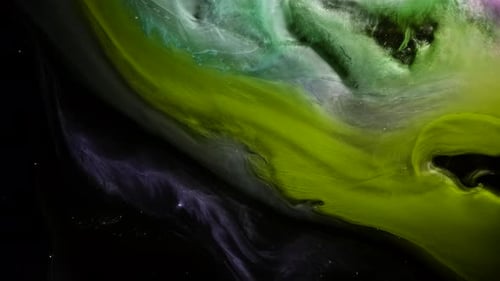 Nephos Collection: An abstract greenish yellow rivulet flows over an multi colored pool from bottom