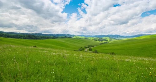 Mountain Meadow Timelapse at the Summer or Autumn Time Wild Nature and Rural Field Fast Clouds