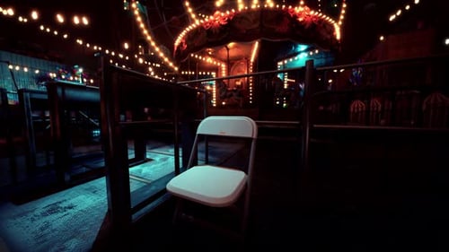 Lonely Chair at an Abandoned Amusement Park During Nighttime Festivities