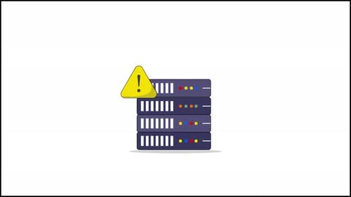 Animated Flat Design Server Rack with Warning Alert