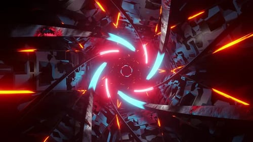 Abstract Neon Cyberpunk Tunnel Rotating Lights Sci Fi Digital Art Design