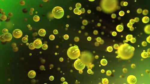 Glowing green spheres in a water with moving camera effect, video 4k , 60 fps