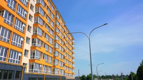 Modern skyscraper of bright color. New multi storey building in the city